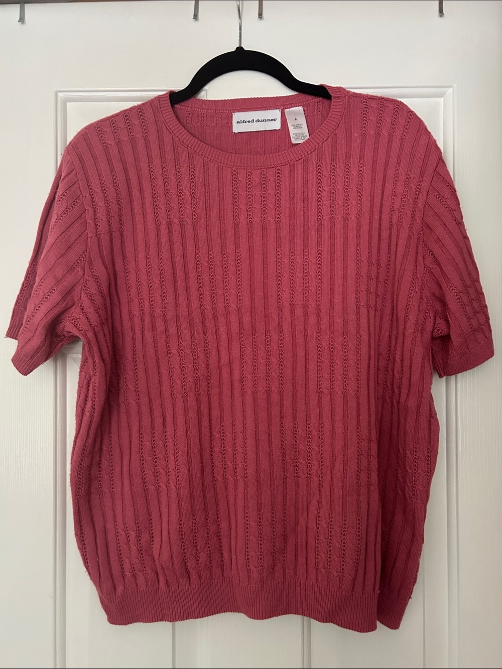 Alfred Dunner Pink Textured Knit Short Sleeve Sweater